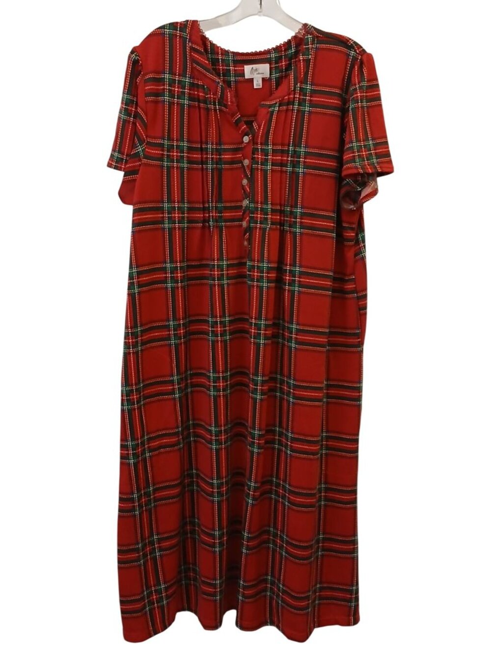 Aria Collection Large Plaid Red Nightgown Short Sleeve Polyester Spandex #I-7